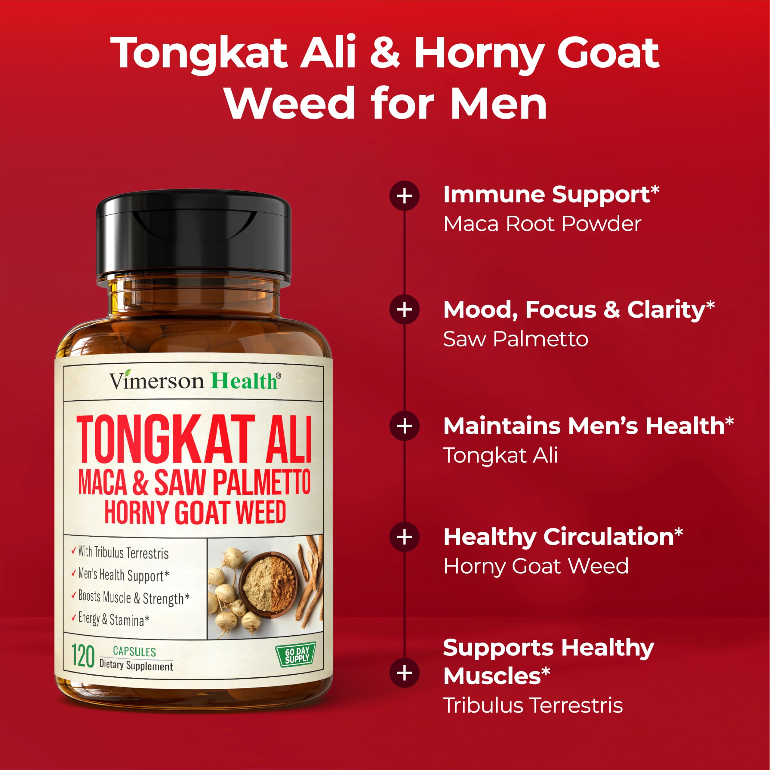 Mezcla de componentes de Vimerson Health HornyGoatWeed, lista para apoyo general