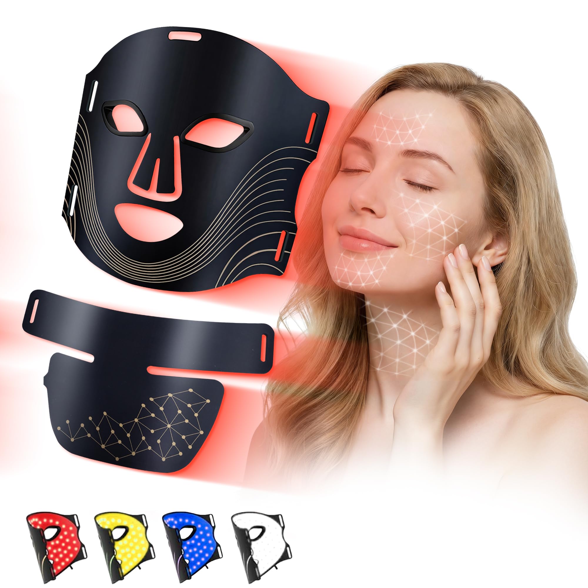 VINCAOR máscara LED para rostro, luz roja suave para piel más uniforme.