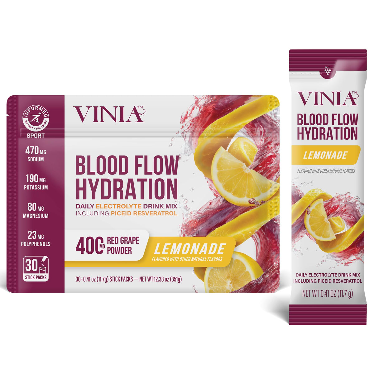 VINIA Resveratrol en sobre para hidratación profunda y rápida.