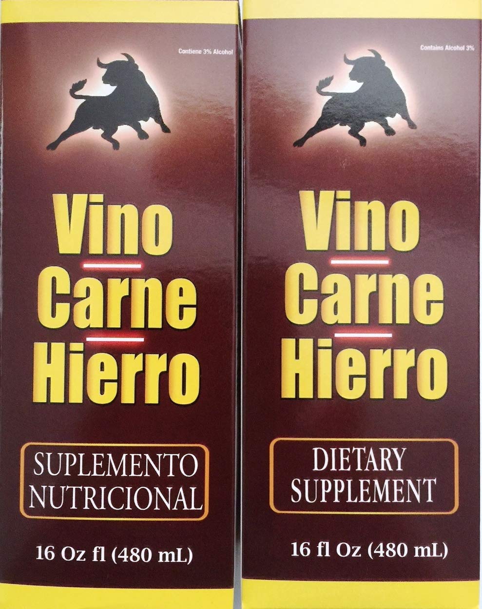 Vino Carne Hierro, botella de 16 onzas para uso diario y apoyo energético diario.