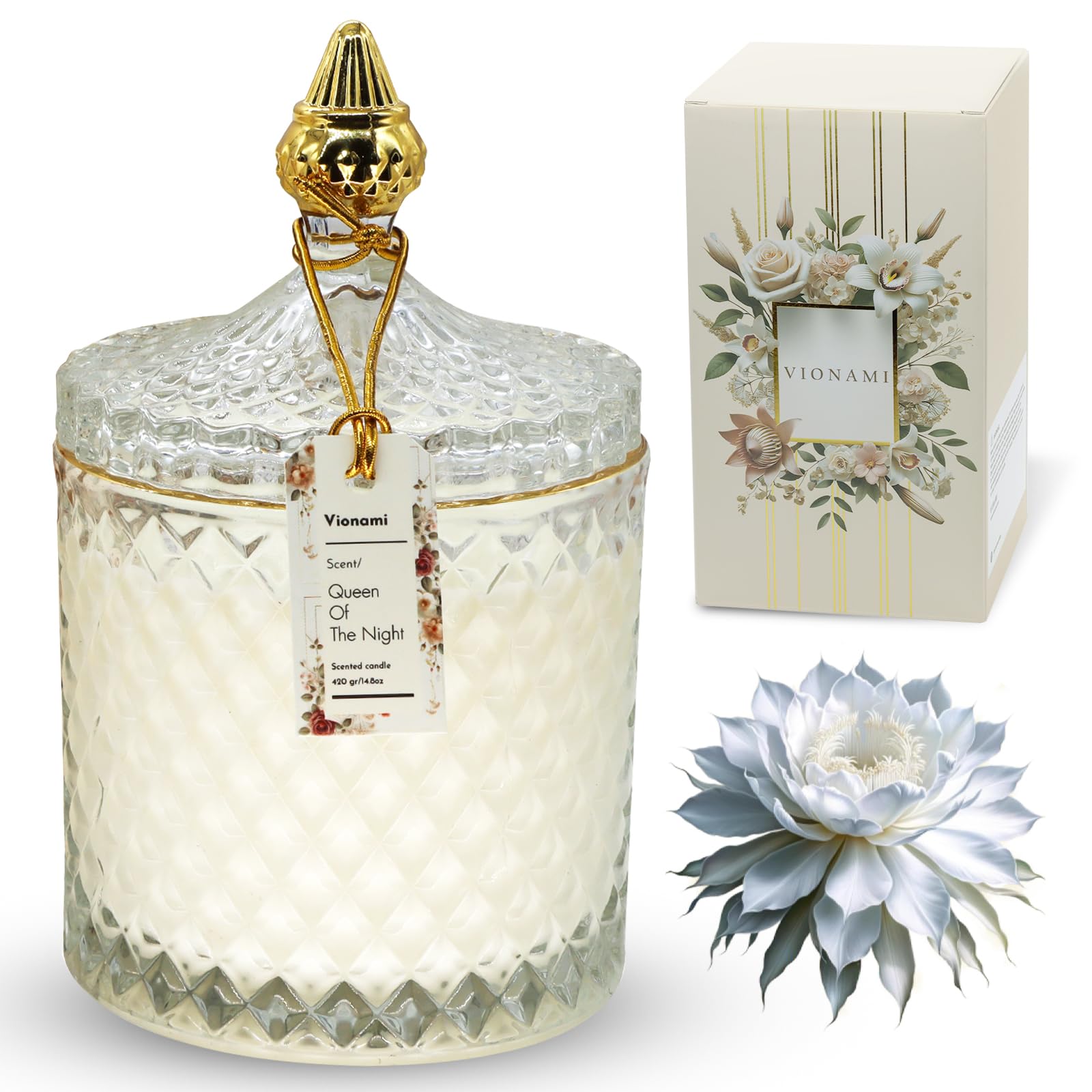 VIONAMI vela Reina de la Noche en frasco de vidrio, lujo decorativo.