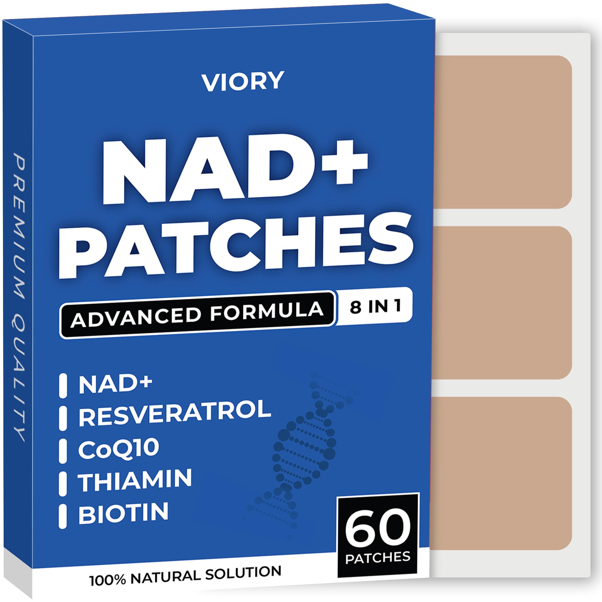 VIORY NAD parches, empaque compacto para uso diario.