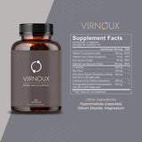 Cápsulas color ámbar de Virnoux listos para uso diario en la rutina de fertilidad.