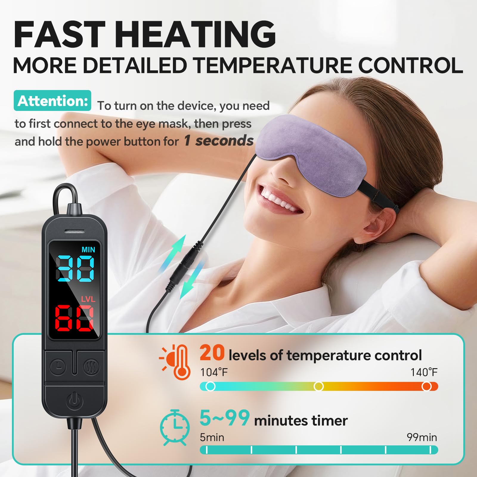 Visader ajuste de temperatura con 20 niveles para sesiones personalizadas.