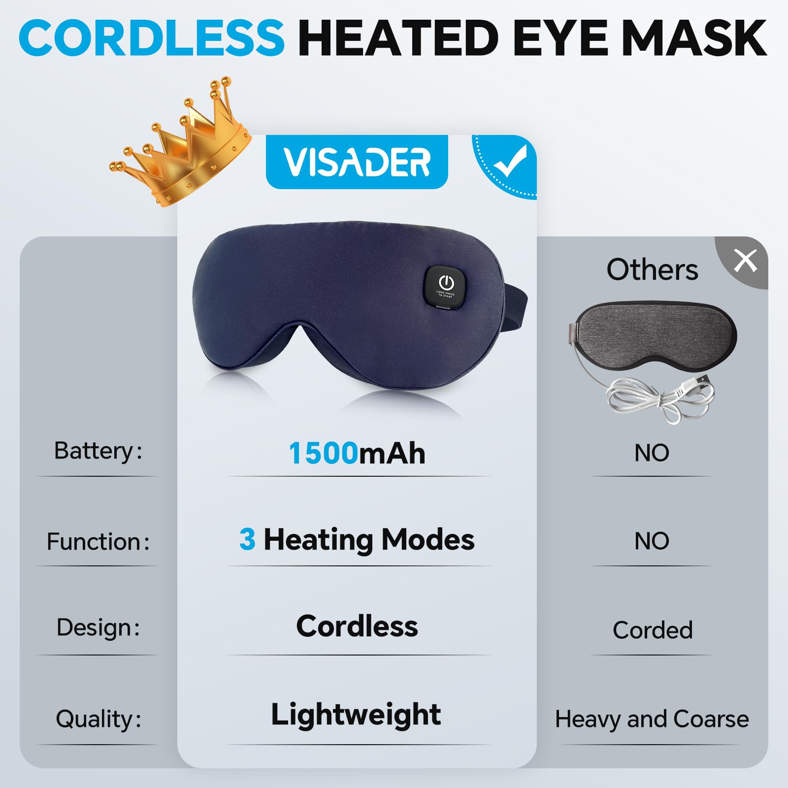 Visader máscara de ojos, funda lavable para higiene y limpieza fácil.