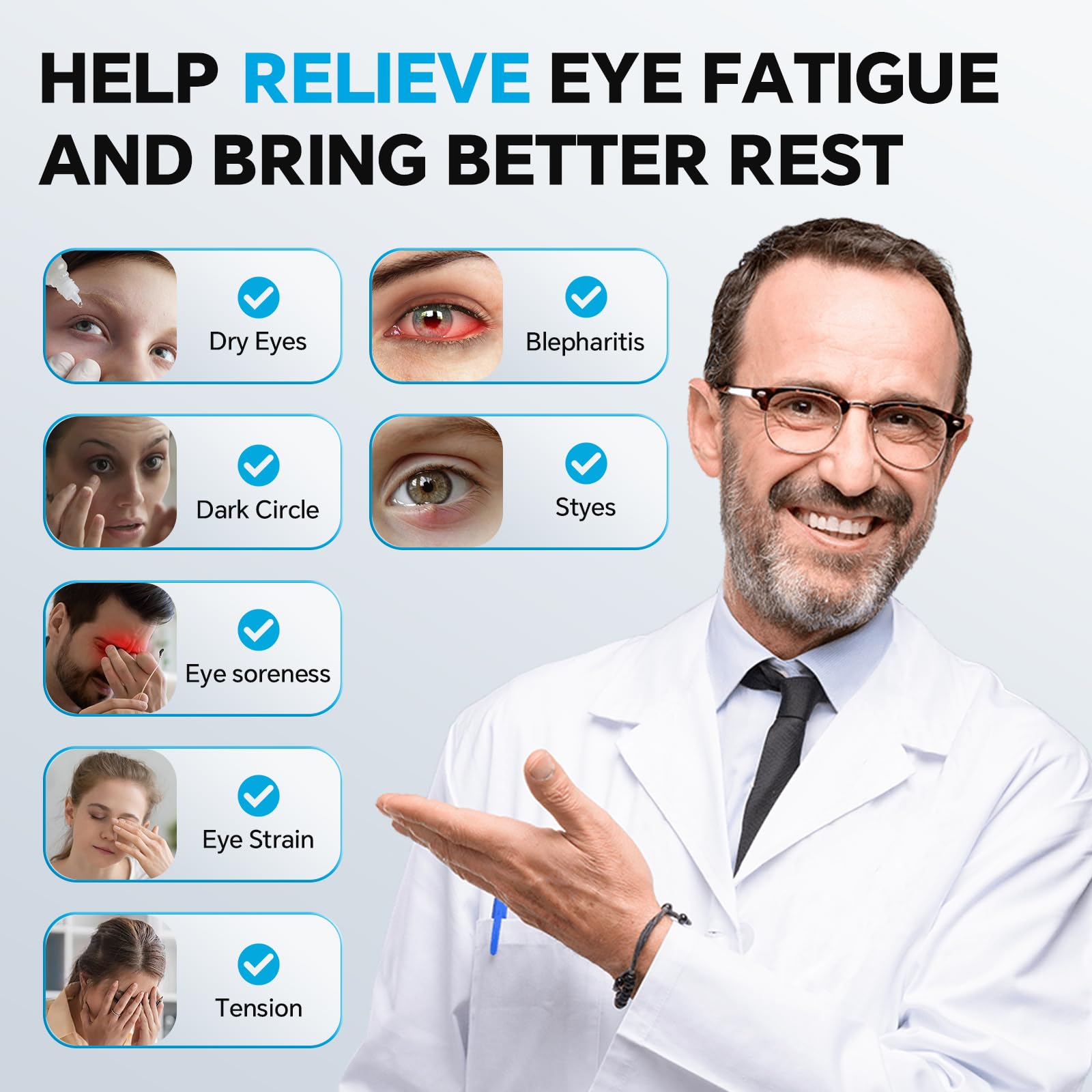 Visader máscara de ojos con grafeno, calentamiento rápido para mayor confort.