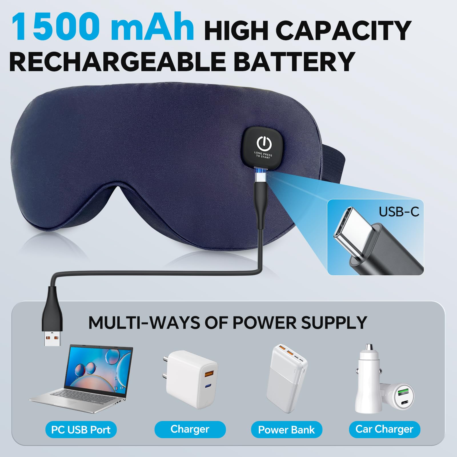 Visader máscara de ojos calefactable, uso nocturno para relajación sin cables.
