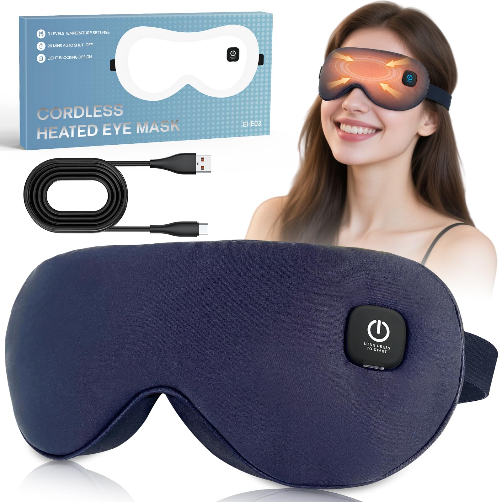 Visader máscara de ojos calefactable inalámbrica, vista general para relajación suave y confort.