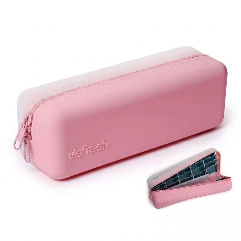 Visfresh caja lentes diarios rosa, almacenamiento compacto para viaje y organización diaria.
