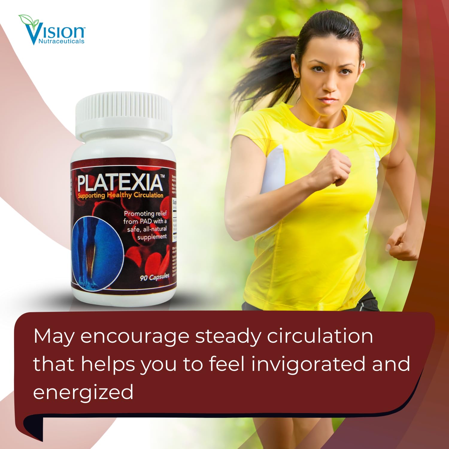 Vision Nutraceuticals Platexia, cápsulas veganas para un estilo de vida activo.