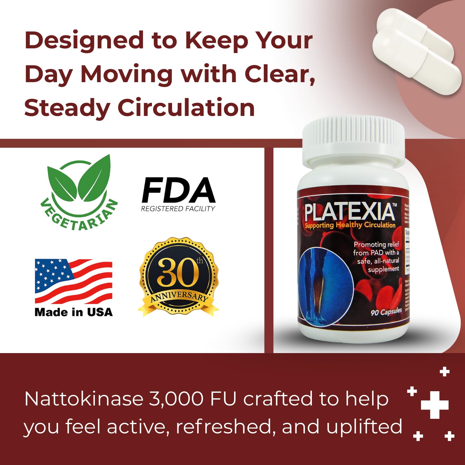 Vision Nutraceuticals Platexia, envase de 90 cápsulas para tres meses.