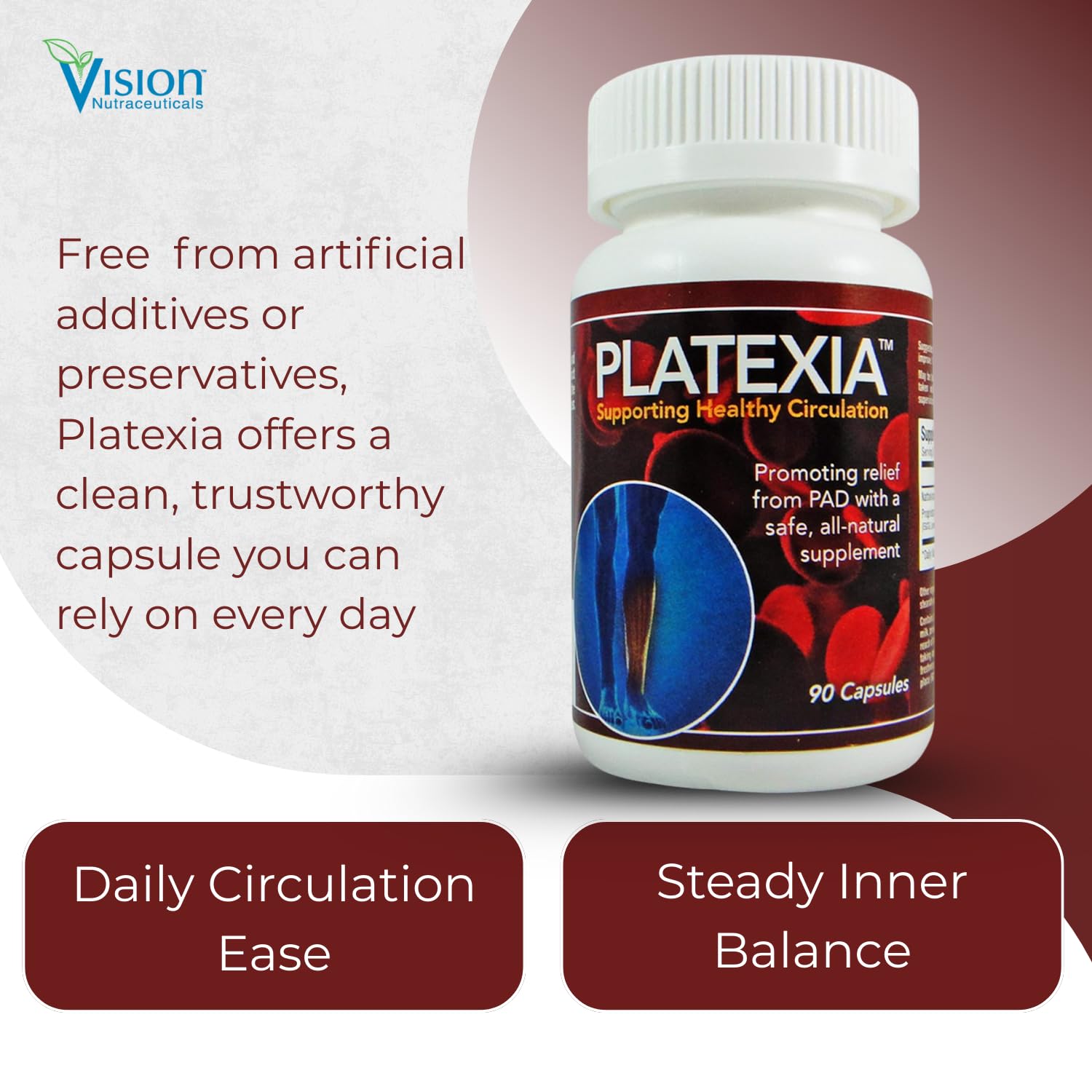 Vision Nutraceuticals Platexia, etiqueta clara para identificación rápida.