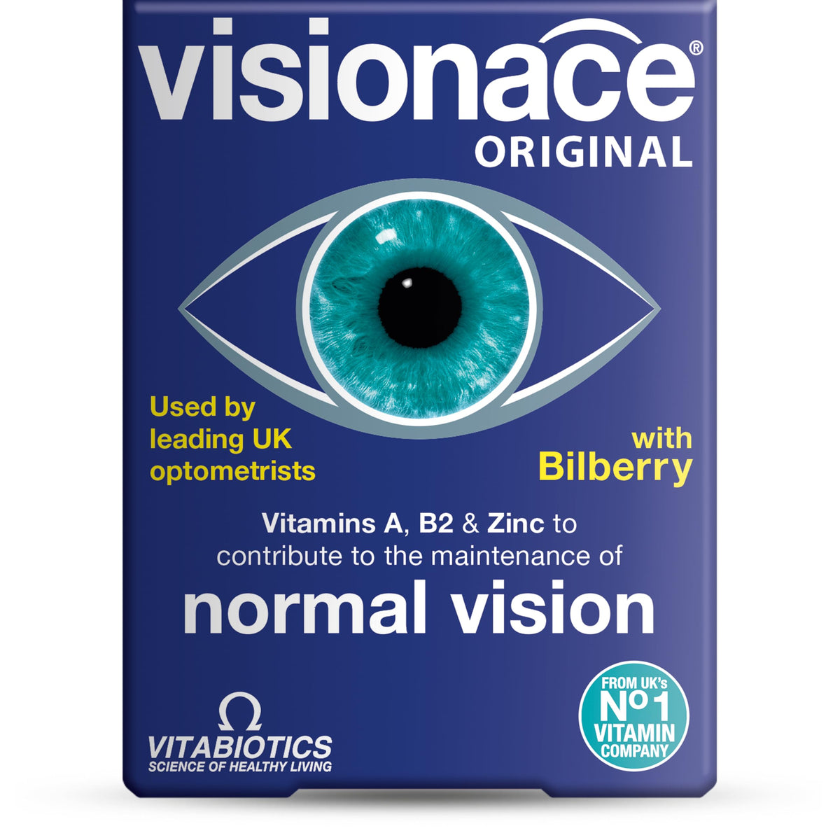 Visionace Original tabletas frente al frasco, apoyo diario a la visión