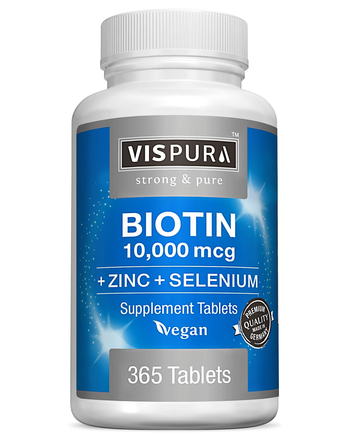 VISPURA Biotina 10000 mcg en caja, presentación limpia para tu rutina diaria.