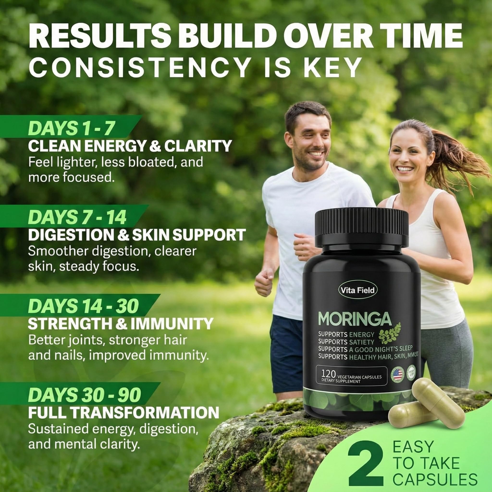 Empaque de Vita Field Moringa con suministro de tres meses.