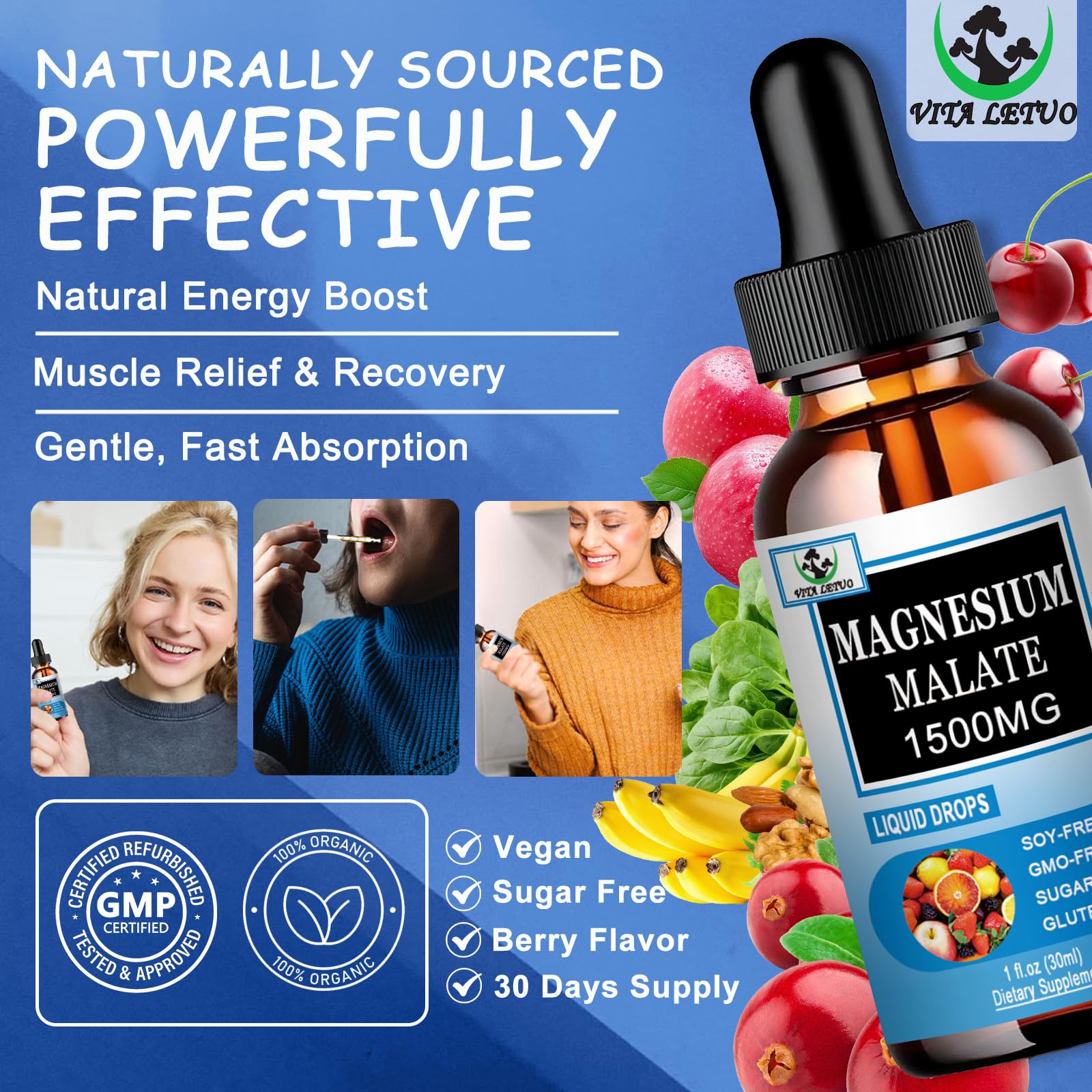 Dosis diaria de 1500 mg para apoyo de energía y función muscular.