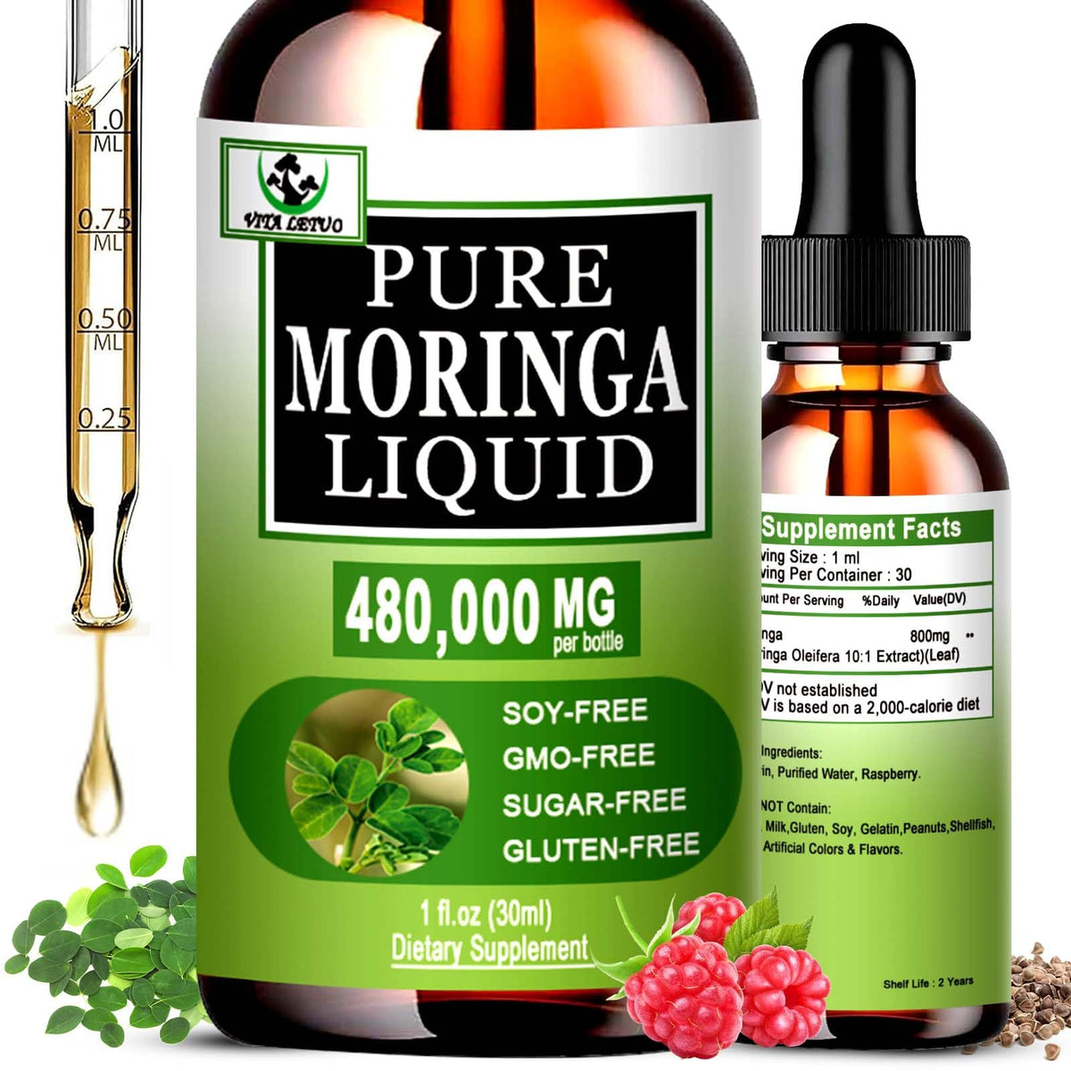 Vita Letuo Moringa Líquida: botella con gotero para energía diaria.