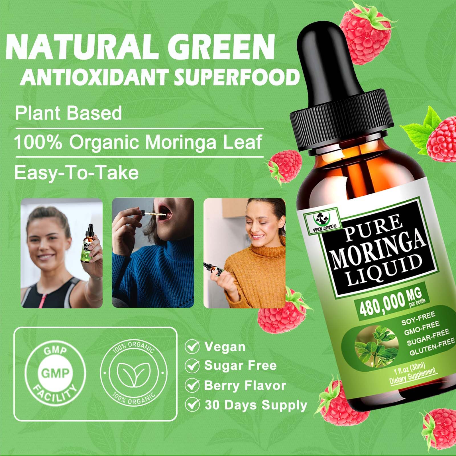 Vita Letuo Moringa Líquida: envase y etiqueta que destacan calidad GMP.