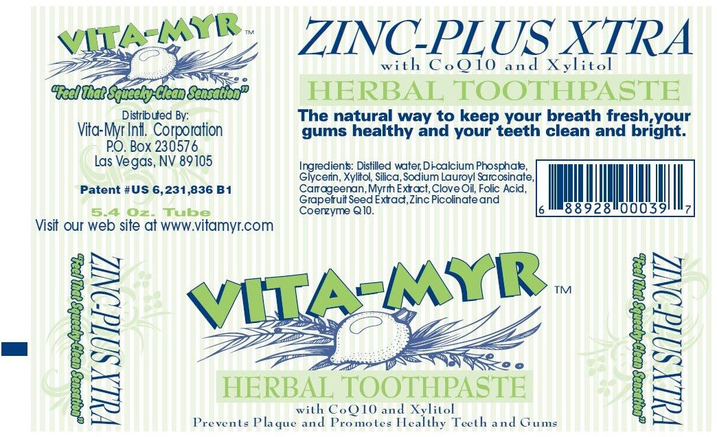 VITA-MYR Zinc Plus, tubo de pasta para higiene bucal natural suave y fresca