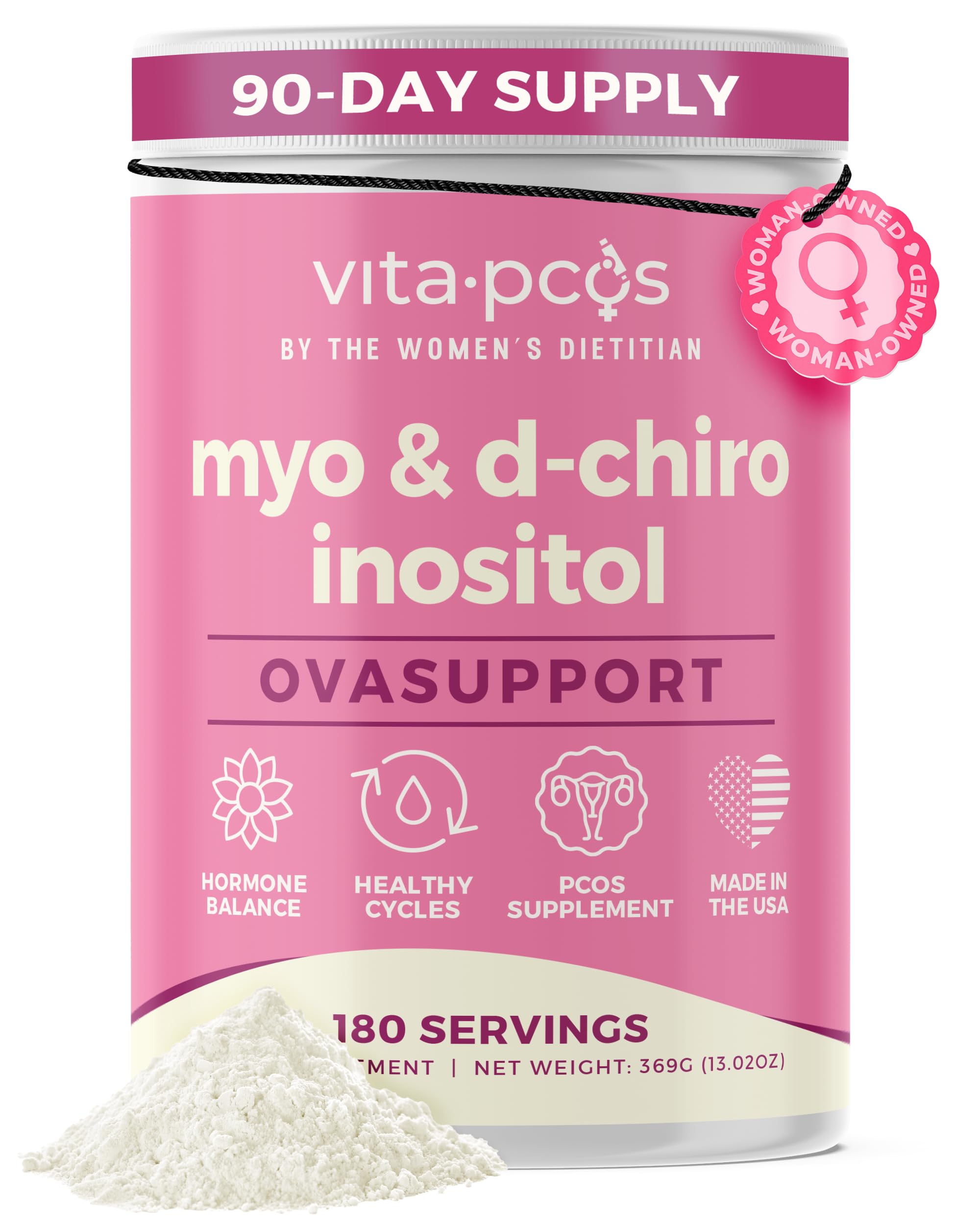 VITA-PCOS polvo de inositol medido para mezclar fácilmente en bebidas.