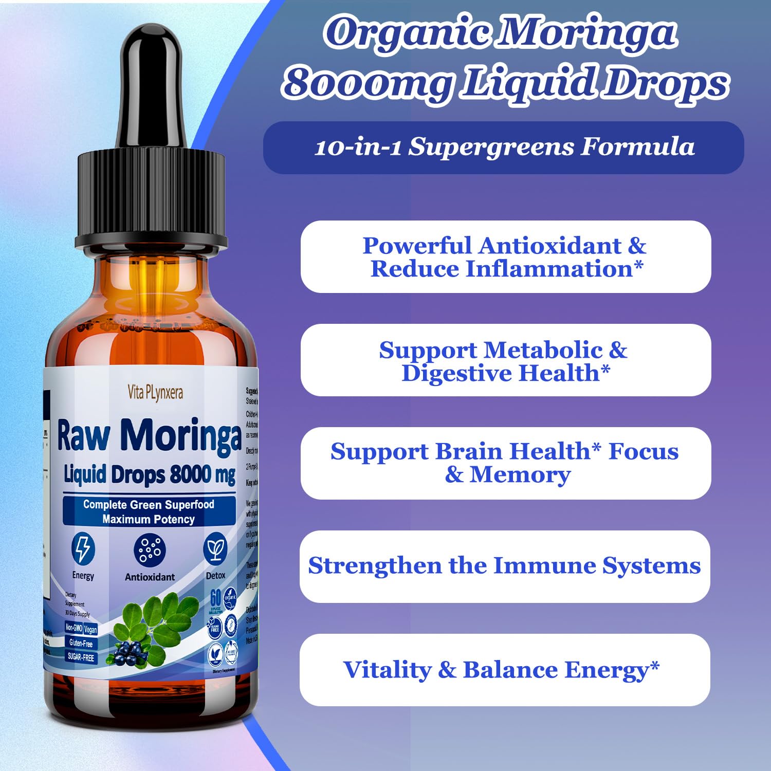 Etiqueta Vita PLynxera Moringa Oleifera, enfoque natural para bienestar diario