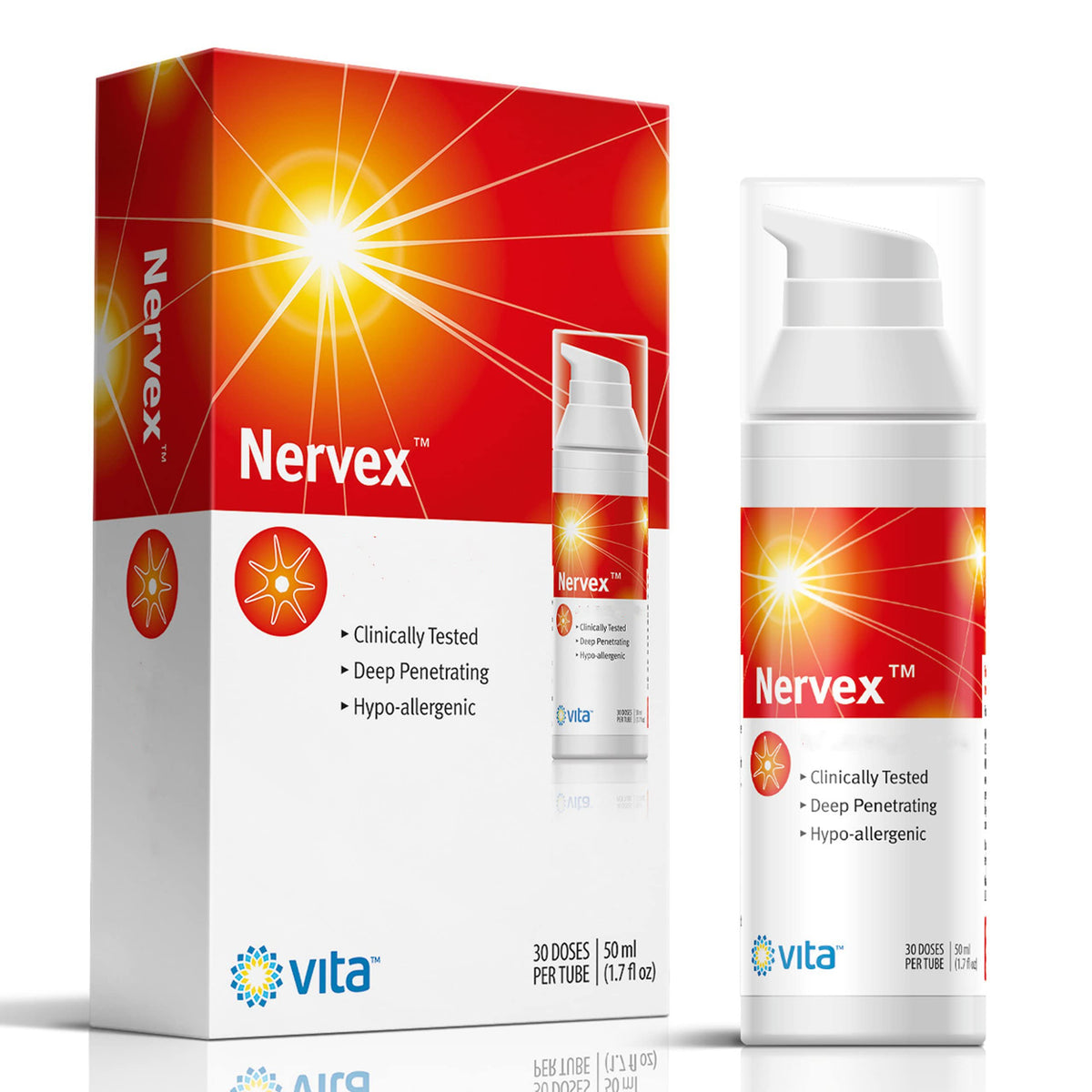 Nervex de Vita Sciences, crema para neuropatía con dispensador de aire, alivio suave.