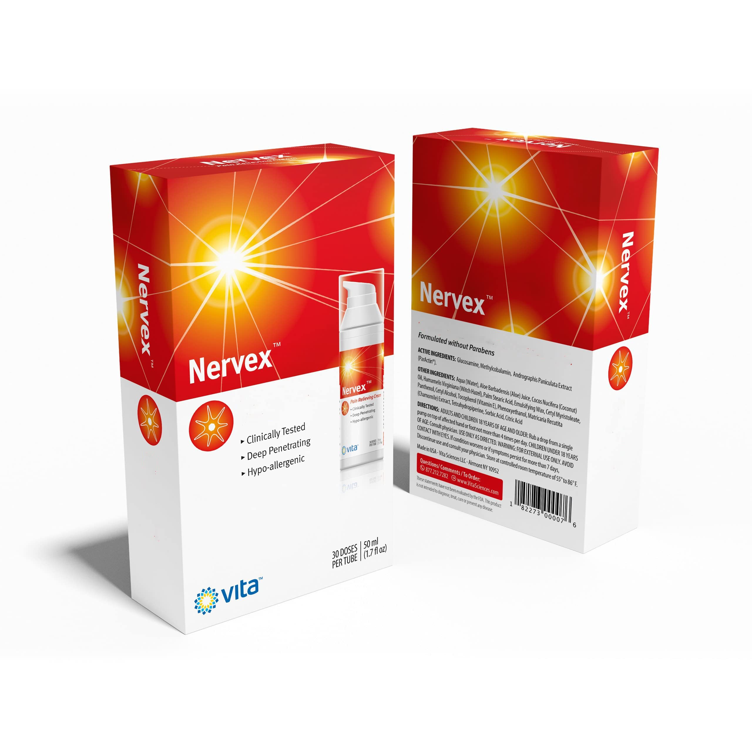 Dispensador de Nervex ofrece 30 dosis seguras para uso regular.