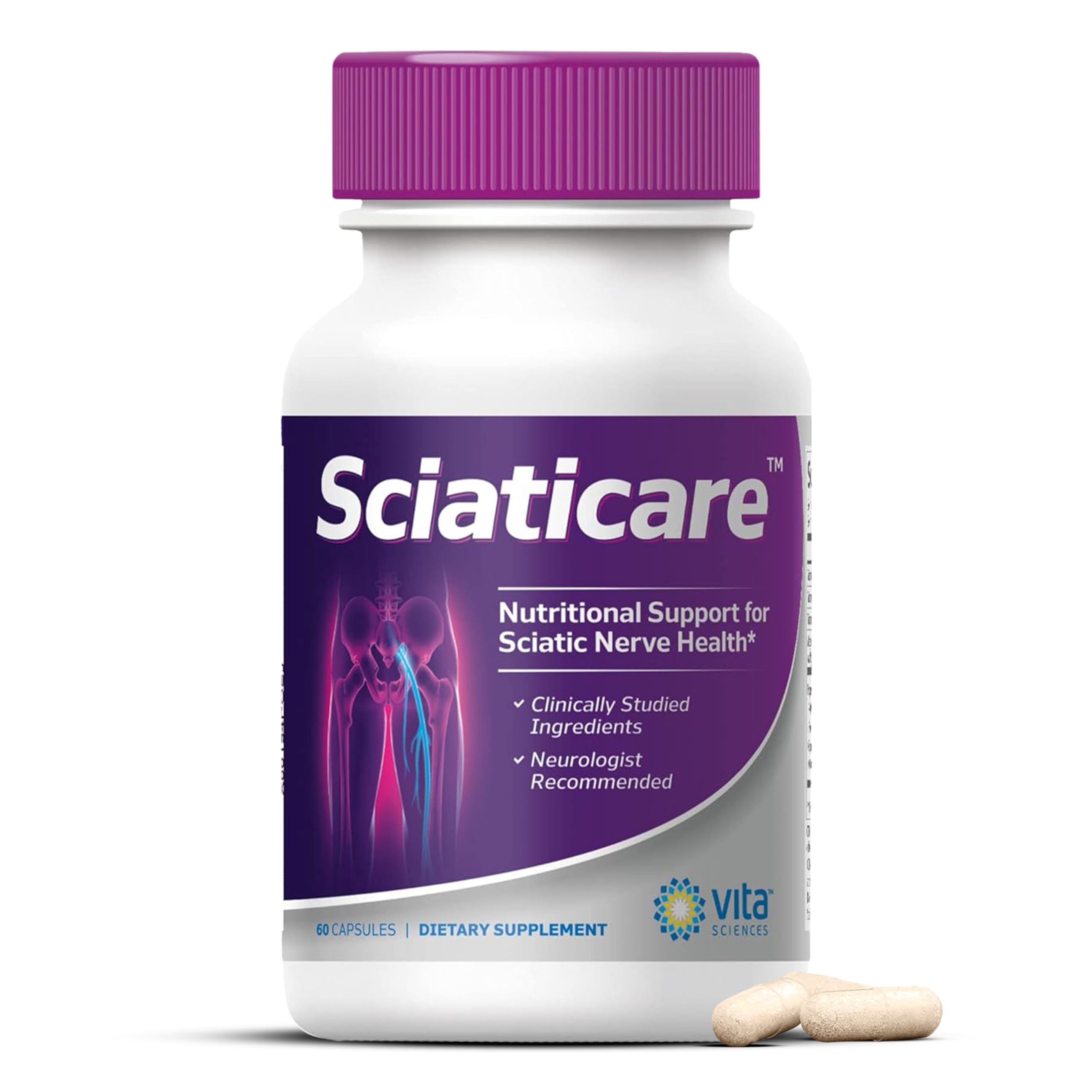 Vita Sciences Sciaticare: botella de cápsulas para confort del nervio ciático