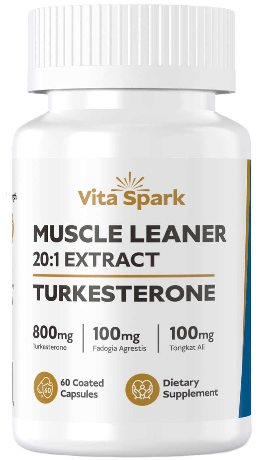 Vita Spark Turkesterona: frasco de suplemento enfocado en músculo magro y rendimiento.