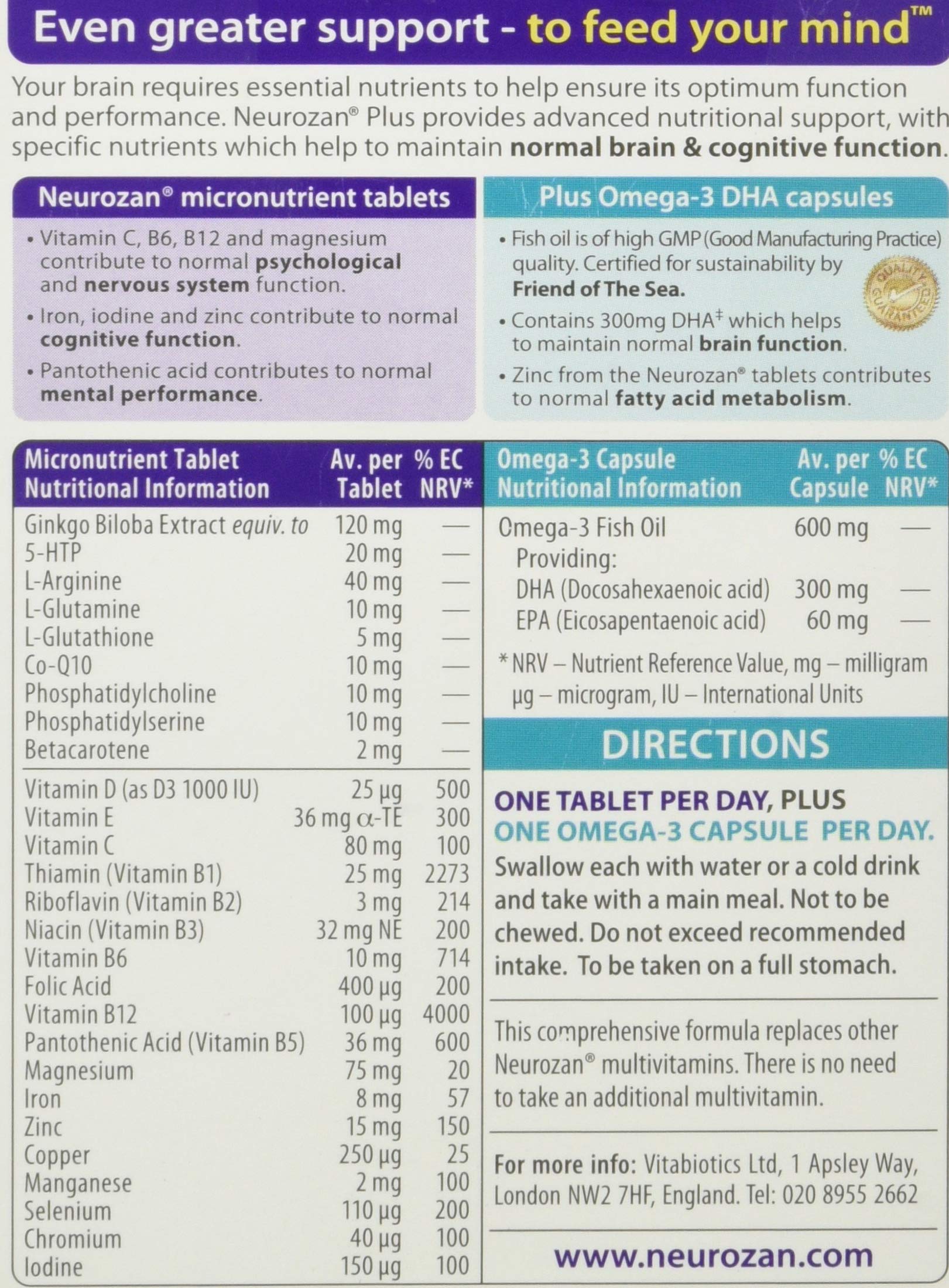 Vitabiotics Neurozan Plus: cápsulas omega-3 para la salud cerebral