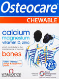 Vitabiotics Osteocare con empaque frontal y sabor menta-naranja, opción masticable conveniente.
