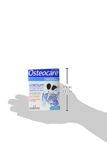 Osteocare: envase con 90 tabletas para consumo diario.