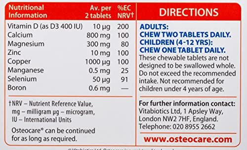 Uso diario de Osteocare Chewable en formato masticable para adultos y niños.