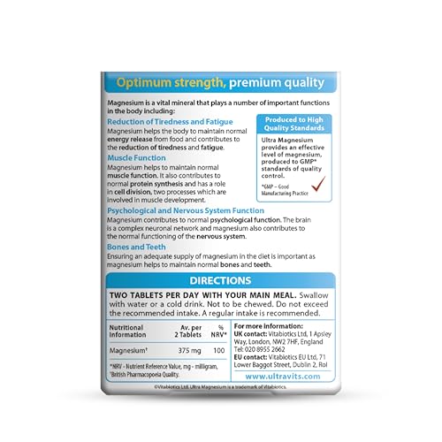 Vitabiotics Ultra Magnesio frasco con etiqueta clara para lectura rápida.