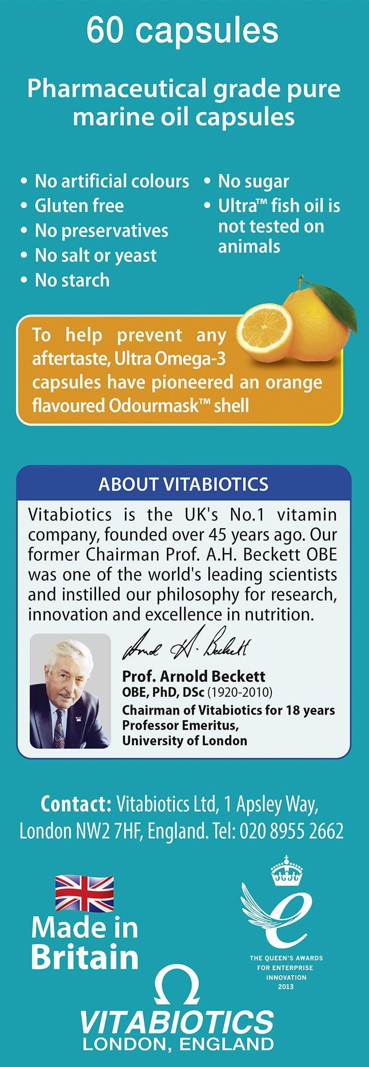Vitabiotics Ultra Omega 3 envase de 60 cápsulas para uso diario.