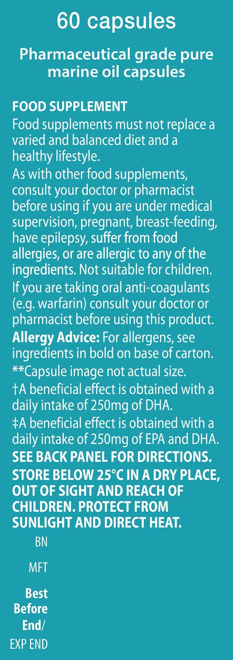 Vitabiotics Ultra Omega 3 etiqueta informativa destacando pureza y calidad.