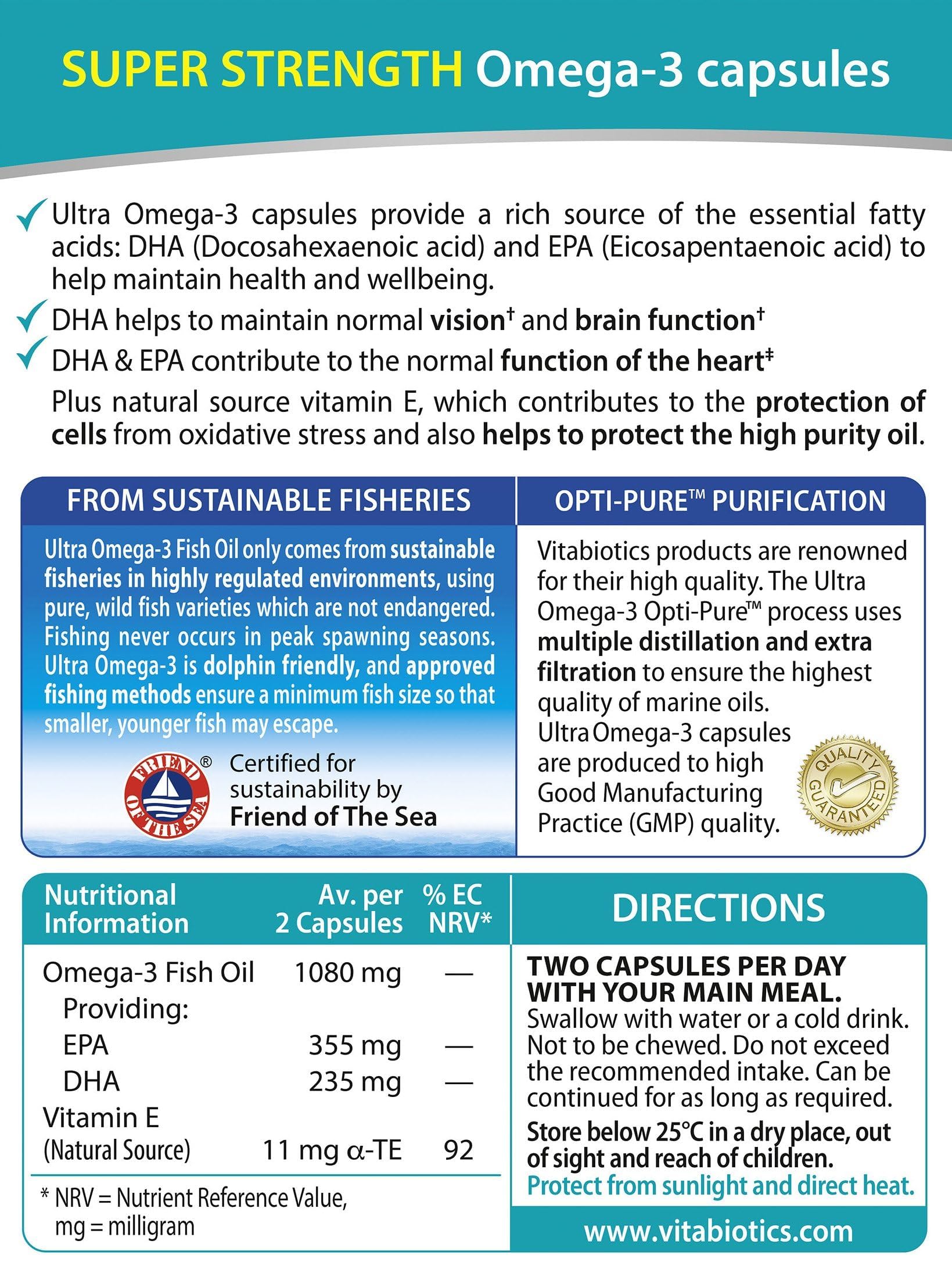 Vitabiotics Ultra Omega 3 toma diaria de cápsulas para apoyo potencial.