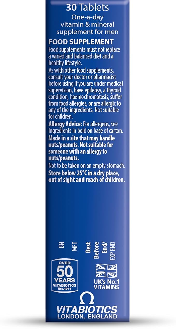 Vitabiotics Wellman Original: bote con detalle de la etiqueta resaltando nutrientes