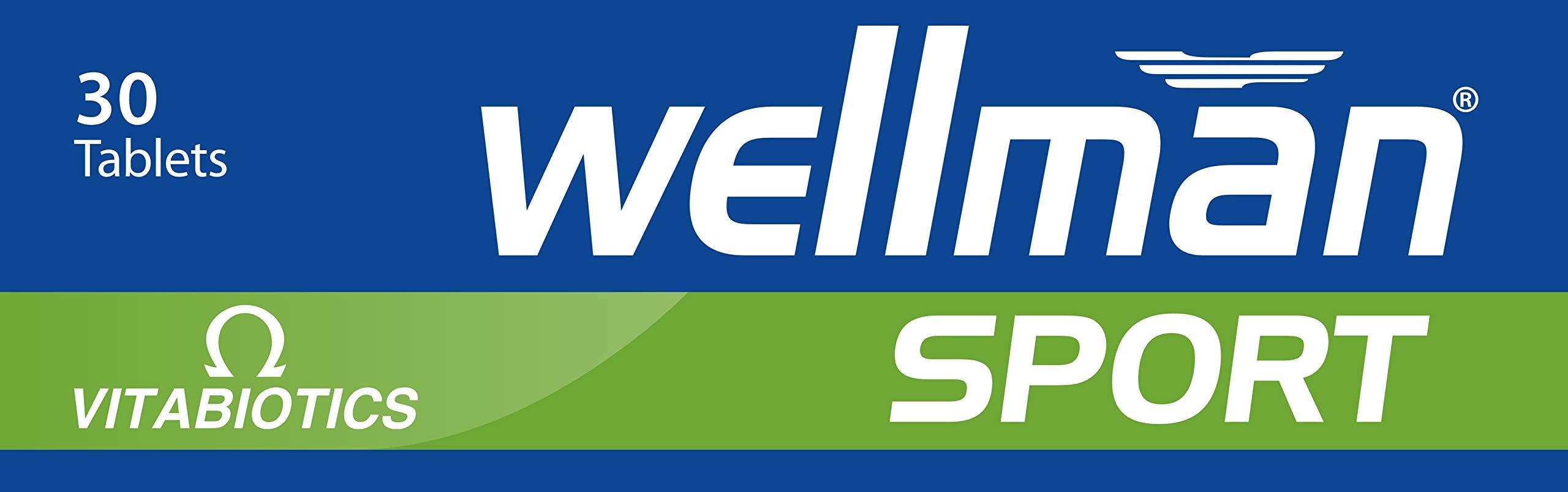 Frente de la caja de Vitabiotics Wellman Sport Tabletas, empaque compacto.