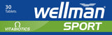 Frente de la caja de Vitabiotics Wellman Sport Tabletas, empaque compacto.