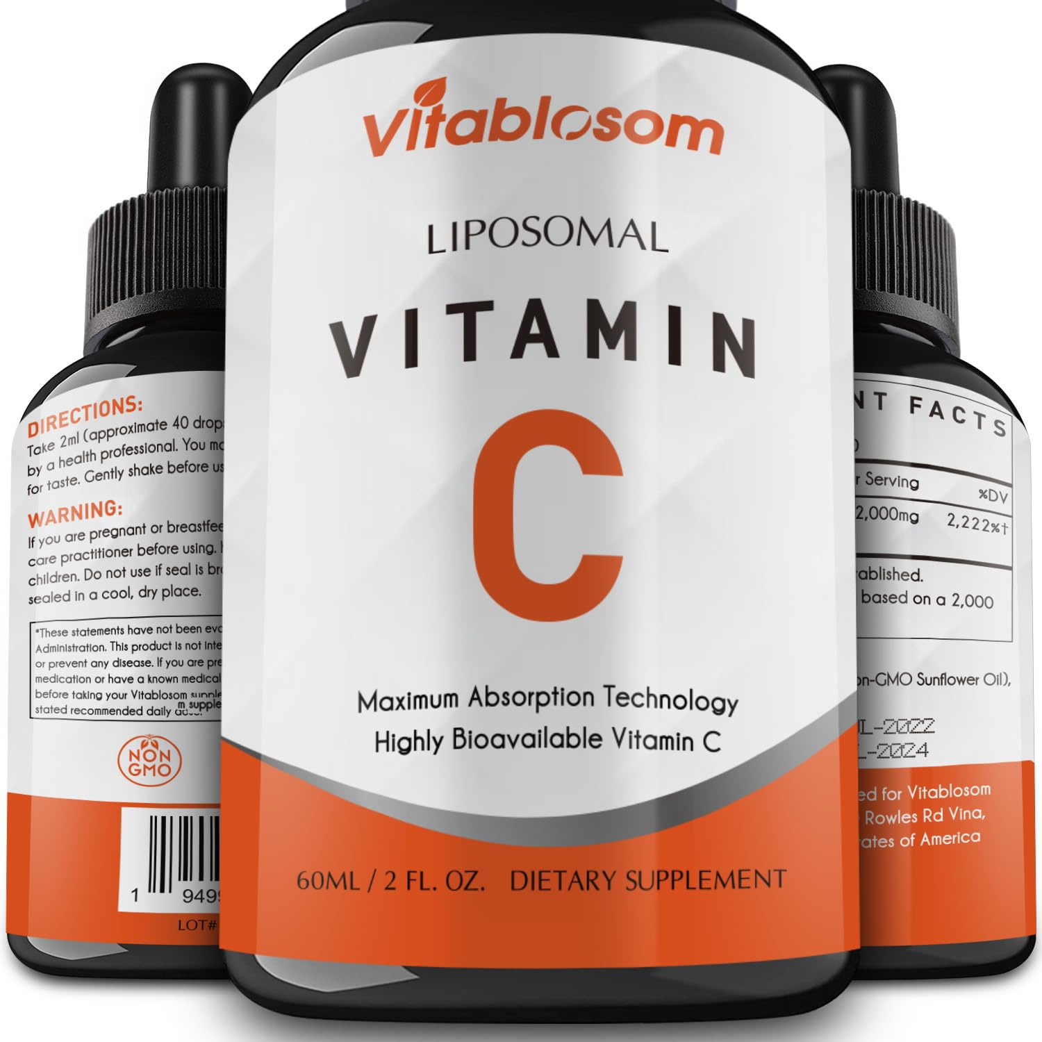 Vitablosom Liposomal Vitamina C frasco frontal para apoyo al sistema inmune