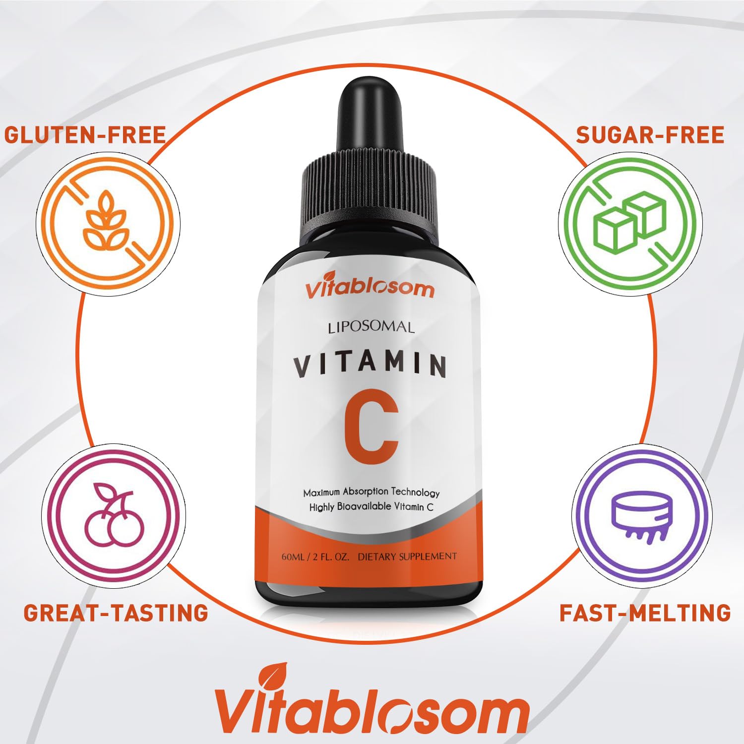 Vitablosom Liposomal Vitamina C 2000mg, medidor de dosis en cada botella