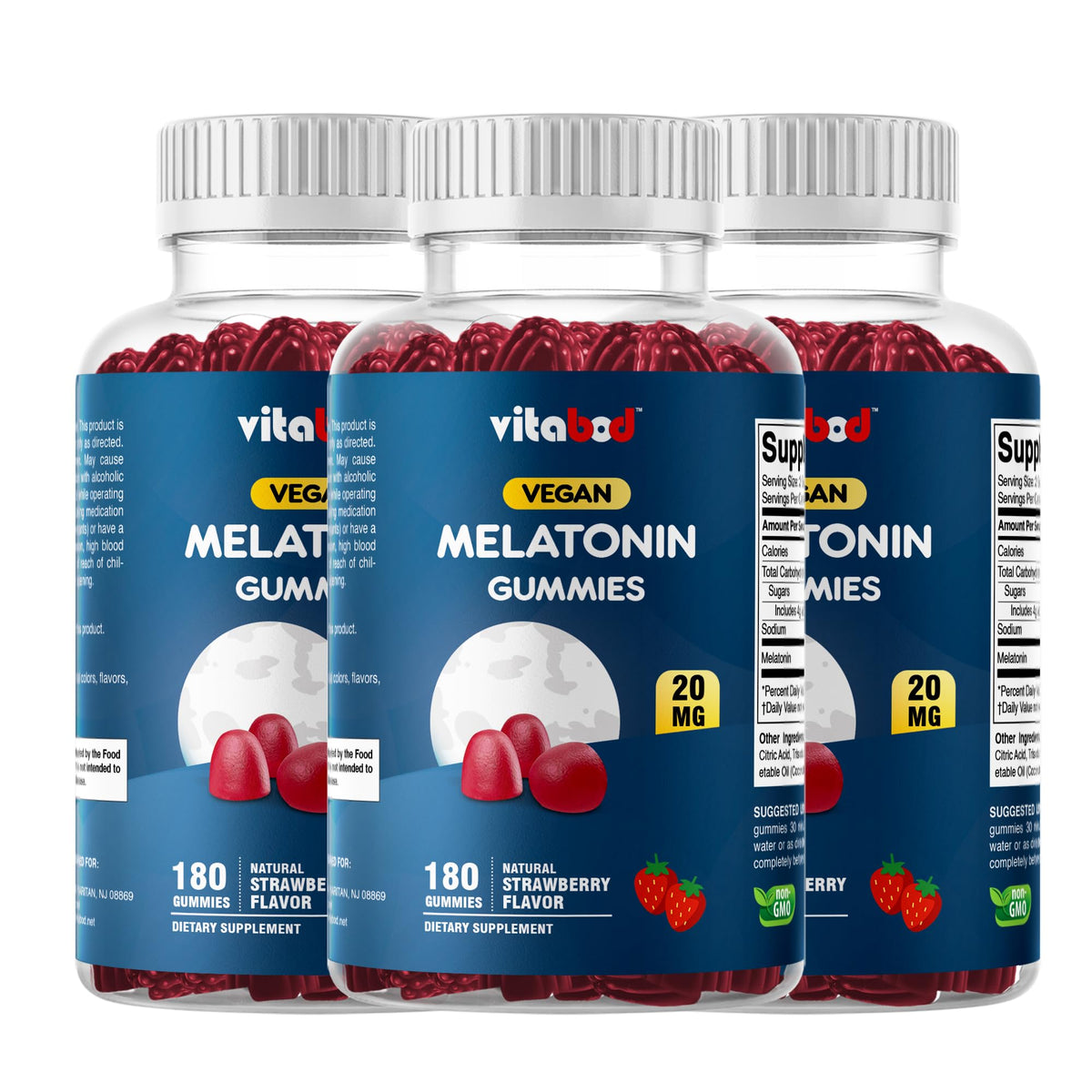 Vitabod Melatonina gomitas sabor fresa natural para relajación nocturna