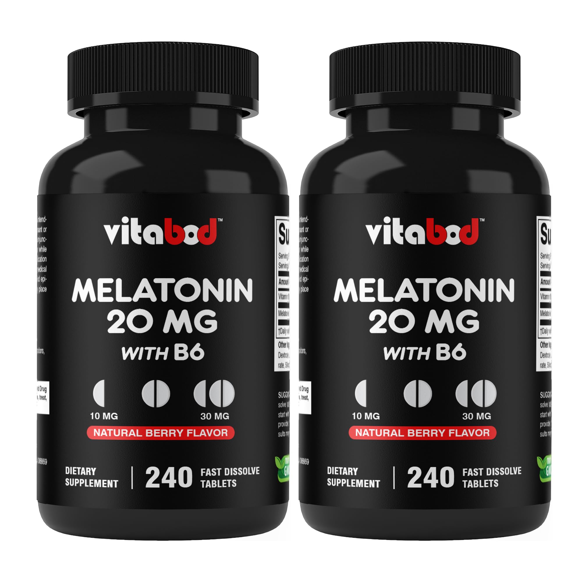Vitabod Melatonina 20 mg, tabletas de disolución rápida con sabor baya.
