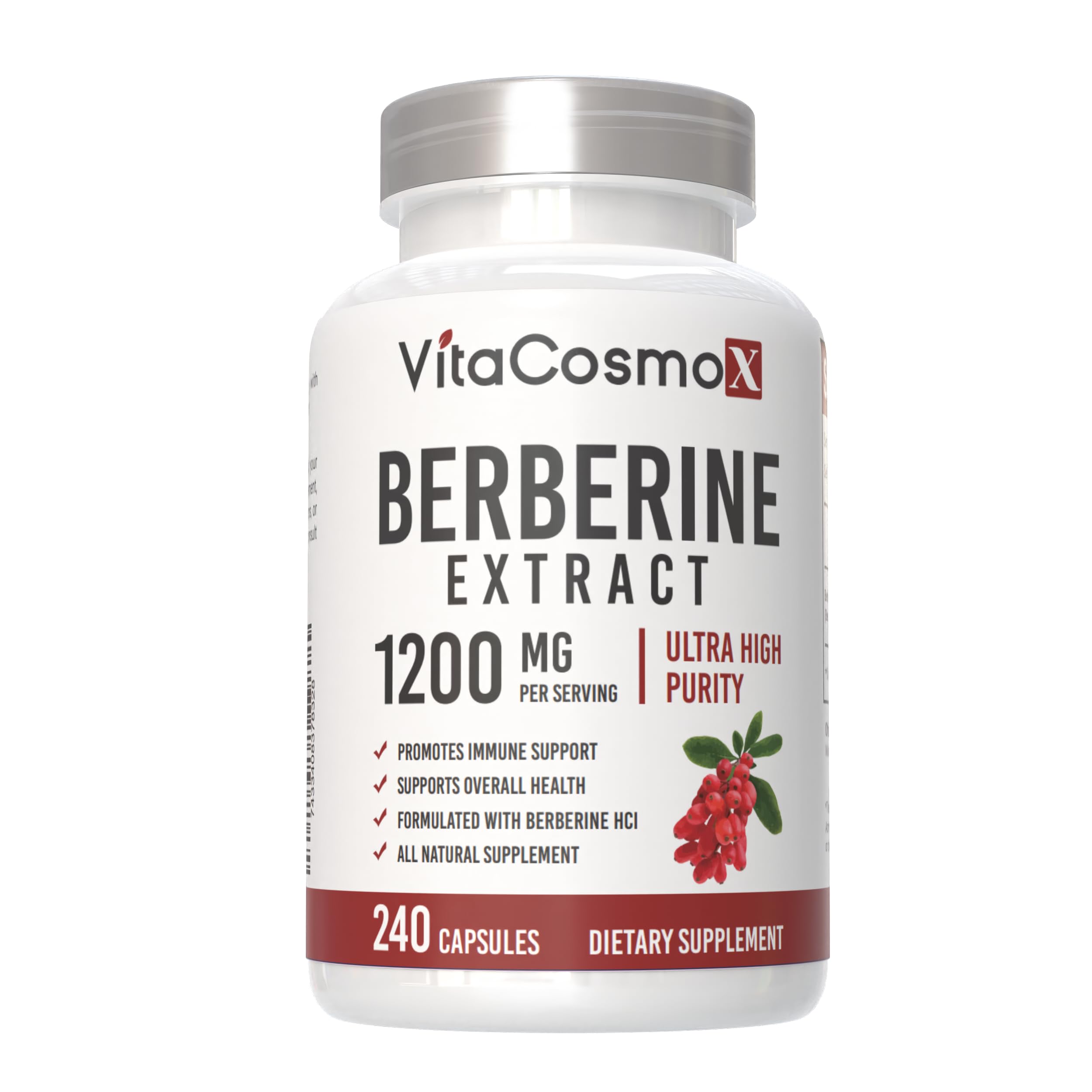 VitaCosmoX berberina hcl 1200 mg cápsulas para uso diario.