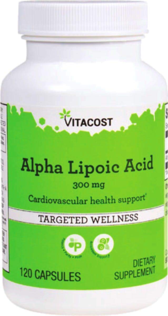 Vitacost ácido alfa-lipoico, frasco de 120 cápsulas, apoyo antioxidante diario.