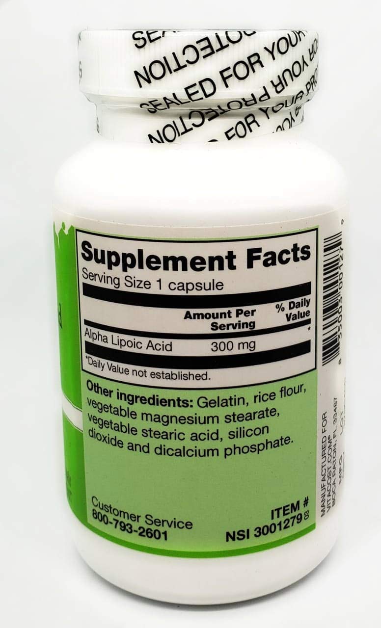 Vitacost ácido alfa-lipoico, cápsulas en primer plano, posible apoyo al metabolismo y defensa antioxidante.