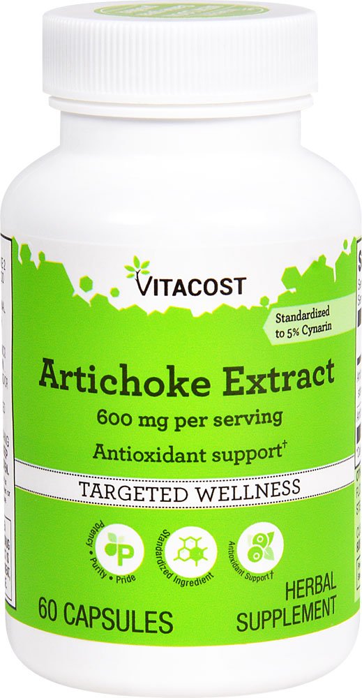 Vitacost Alcachofa Extracto, botella 600 mg, apoyo al bienestar diario.