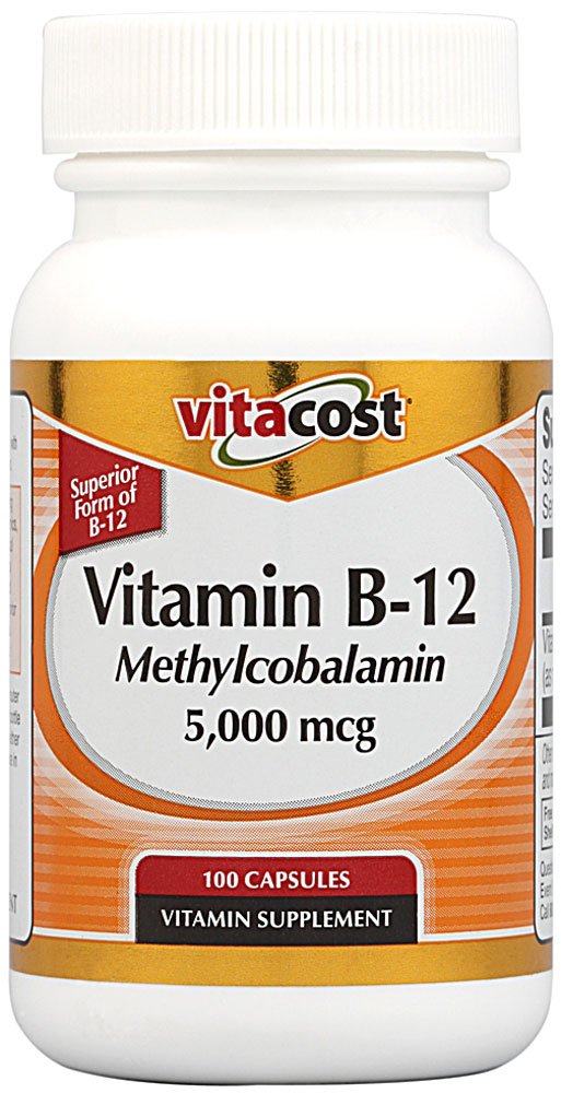 Vitacost B-12 Metilcobalamina, cápsulas de 5000 mcg para energía diaria.