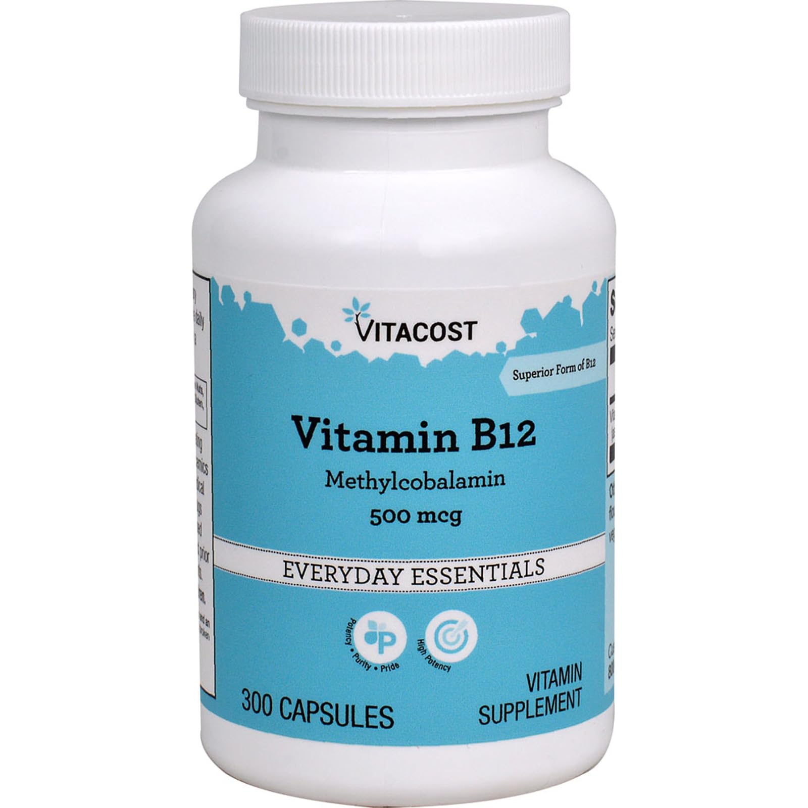 Vitacost B-12 metilcobalamina, botella de cápsulas, apoyo energético suave